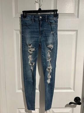 American Eagle Outfitters Distressed Skinny Jeans - Blue